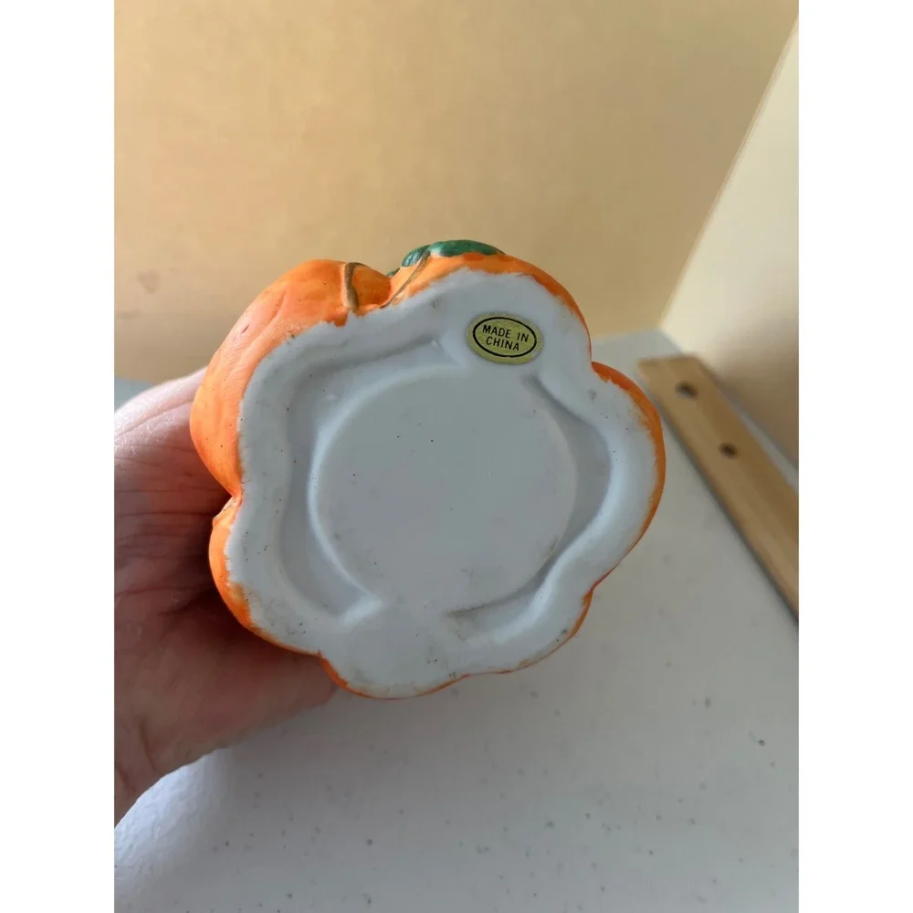 Vintage Ceramic Pumpkin Tea Light Holder Orange Jack O Lantern Fall Decor 4.5in